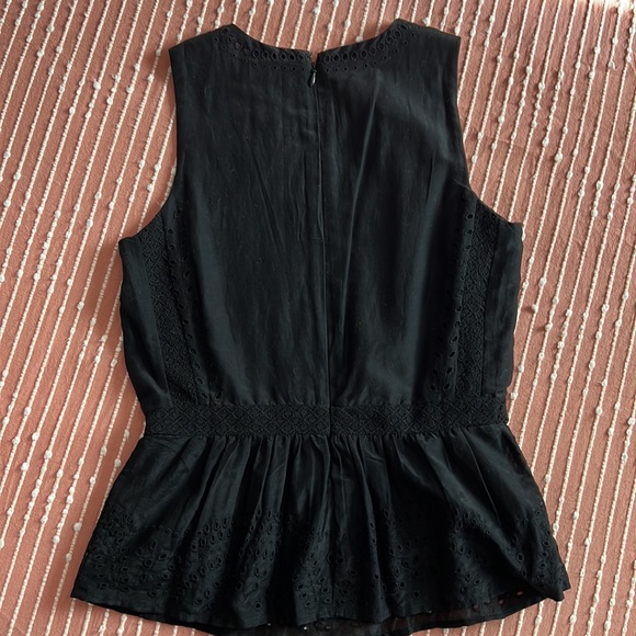 NWT Black Sleeveless Eyelet Peplum Blouse by J.Crew Size 00 Cotton & Silk - Picture 2 of 7
